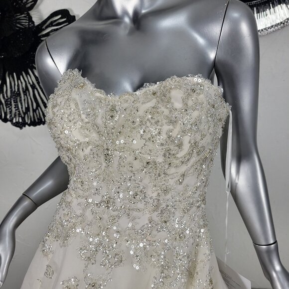 NWT~$2K~ALLURE COUTURE BRIDAL~6/8~IVORY CHAMPAGNE SEQUIN STRAPLESS WEDDING DRESS - Picture 2 of 16